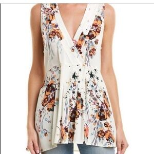 Free People Womens Sleeveless Blouse Wrap Ivory Floral Top Star Large